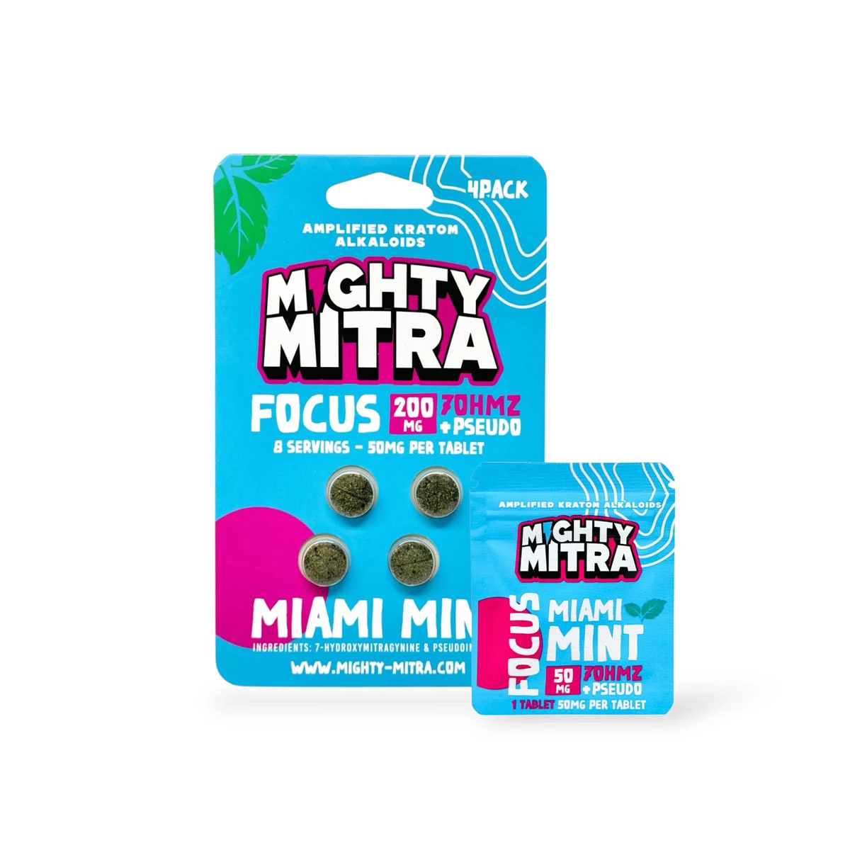 Mighty Mitra Focus 7ohmz + Pseudo Tablet Miami Mint 50mg Per Tablet